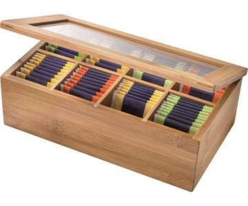 Teebox m. 8 Fcher, Bambus, 28x16x9cm