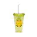 Smiley Klassik Doppelwand Becher grn m. Trinkhalm 48 cl