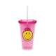 Smiley Klassik Doppelwand Becher fuchsia m. Trinkhalm 48 cl