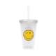 Smiley Klassik Doppelwand Becher transparent m. Trinkhalm 48