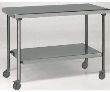 Edelstahltisch 80x200cm mit Tablar auf Rollen