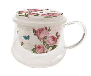 Romantic Roses Teeglas m. Siebeinsatz u. Deckel 275 ml