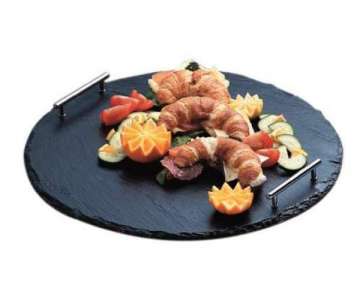 Schiefer-Buffetplatte D:50cm m. Griffen+Gummifssen