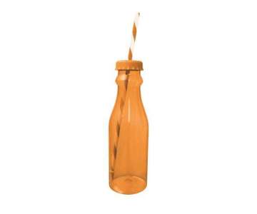 Soda Flasche m. Trinkhalm 70 cl, coral/weiss
