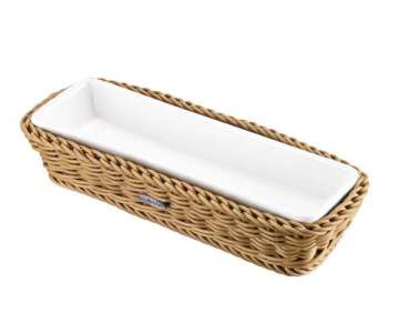 Korb m. Porzellanschale, beige, 24x8.5x5 cm