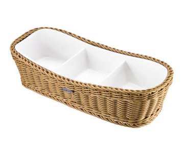 Korb m. Porzellanschale, beige, 31.5x13.5x7.5 cm