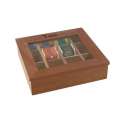 Teebox mit 12 Kammern, ca. 30 x 28 cm, H 9 cm, dunkles Holz
