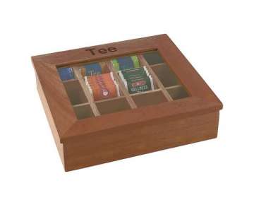 Teebox mit 12 Kammern, ca. 30 x 28 cm, H 9 cm, dunkles Holz