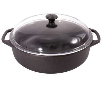 Eisenguss-Brter rund 5,5 l mit Glasdeckel 28 cm