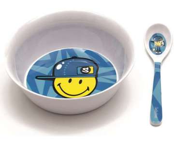 Smiley Kid Boy 2er Frhstcksset blau, Schssel + Lffel