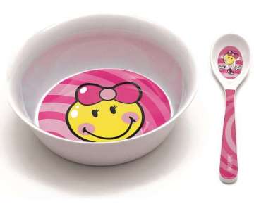 Smiley Kid Girl 2er Frhstcksset pink, Schssel + Lffel