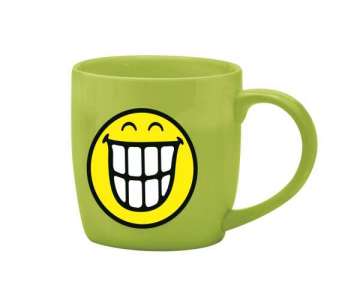 Smiley Porz. Kaffeetasse gr�n/Emoticon breites Grinsen 20cl