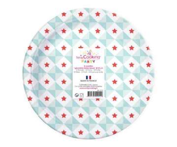 Teller Karton, 8 Stk. Sterne rot 23cm