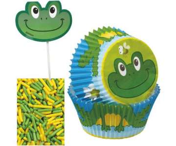 Dekorations Kit fr Cupcakes, Frosch 48 tlg.