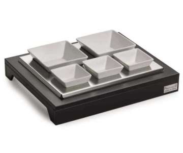 Display gekhlt, mit 5 Porzellan Schalen, 38x32cm H: 5.5cm