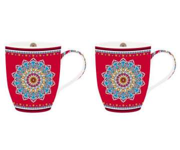 Bohemian 2er Set Porzellanbecher 350 ml, rot