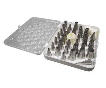 Set mit 35 versch. Edelstahl-Spritztllen + Adapter in Box