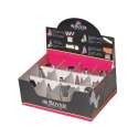 Display mit 60 Edelstahl-Spritztllen, 12 versch. Formen