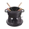 Fondue Set schwarz m. 2 Griffen, rund. 16 cm