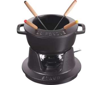 Fondue Set schwarz m. 2 Griffen, rund. 16 cm