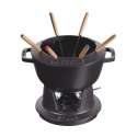 Fondue Set schwarz m. 2 Griffen, rund. 20 cm