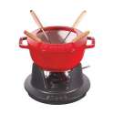Fondue Set kirschrot m. 2 Griffen, rund. 16 cm