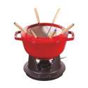 Fondue Set kirschrot m. 2 Griffen, rund. 20 cm