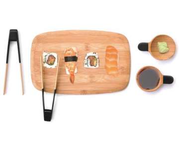 Pebbly Sushi Set schwarz, 2 Zangen 2 Schlchen, 1 Servierbr.