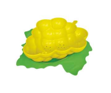 Trauben Sieb mit Untersetzer, gold/grn 26x26x8.5cm