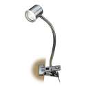 LED Klemmleuchte SPOTTY mit Schwanenhals, Metallkopf mit Glasrand, Metallreflektor, 1W CREE LED warmwei�, Metallklammer mit inte