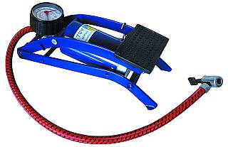 Fussluftpumpe m. Manometer, 0-7 bar, Stahlzylinder, Zusatznippel